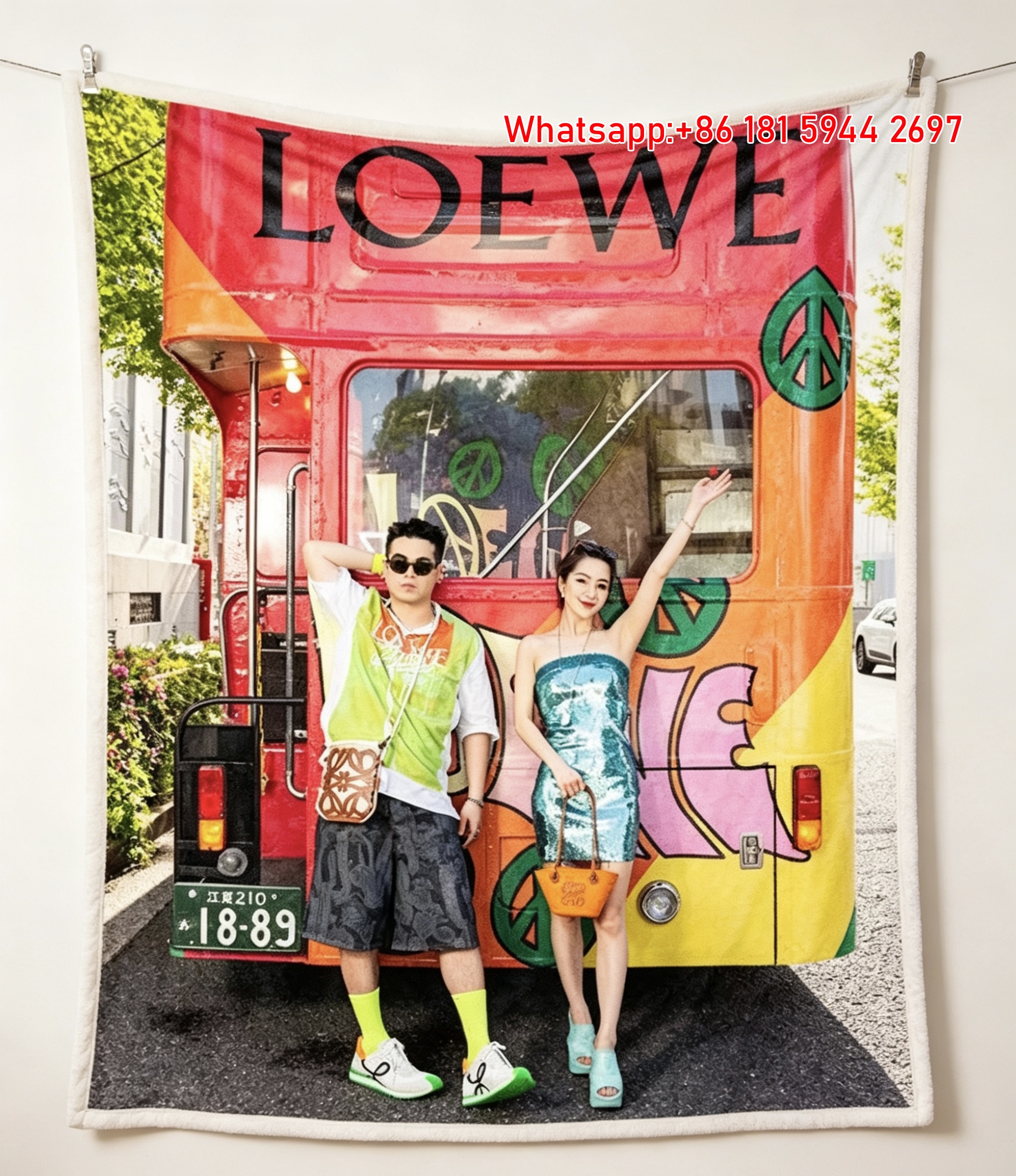 LOEWE Colorful Bus Fashion Flannel Fleece Throw Blanket L218